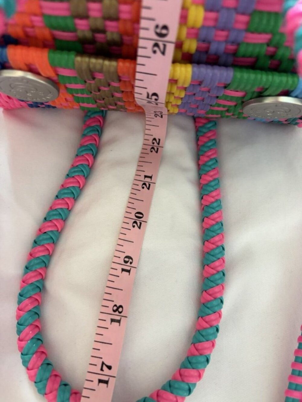 Multicolor Woven Tote Bag - Vibrant Pink Accent (MISSING STRAP) - Picture 13 of 13